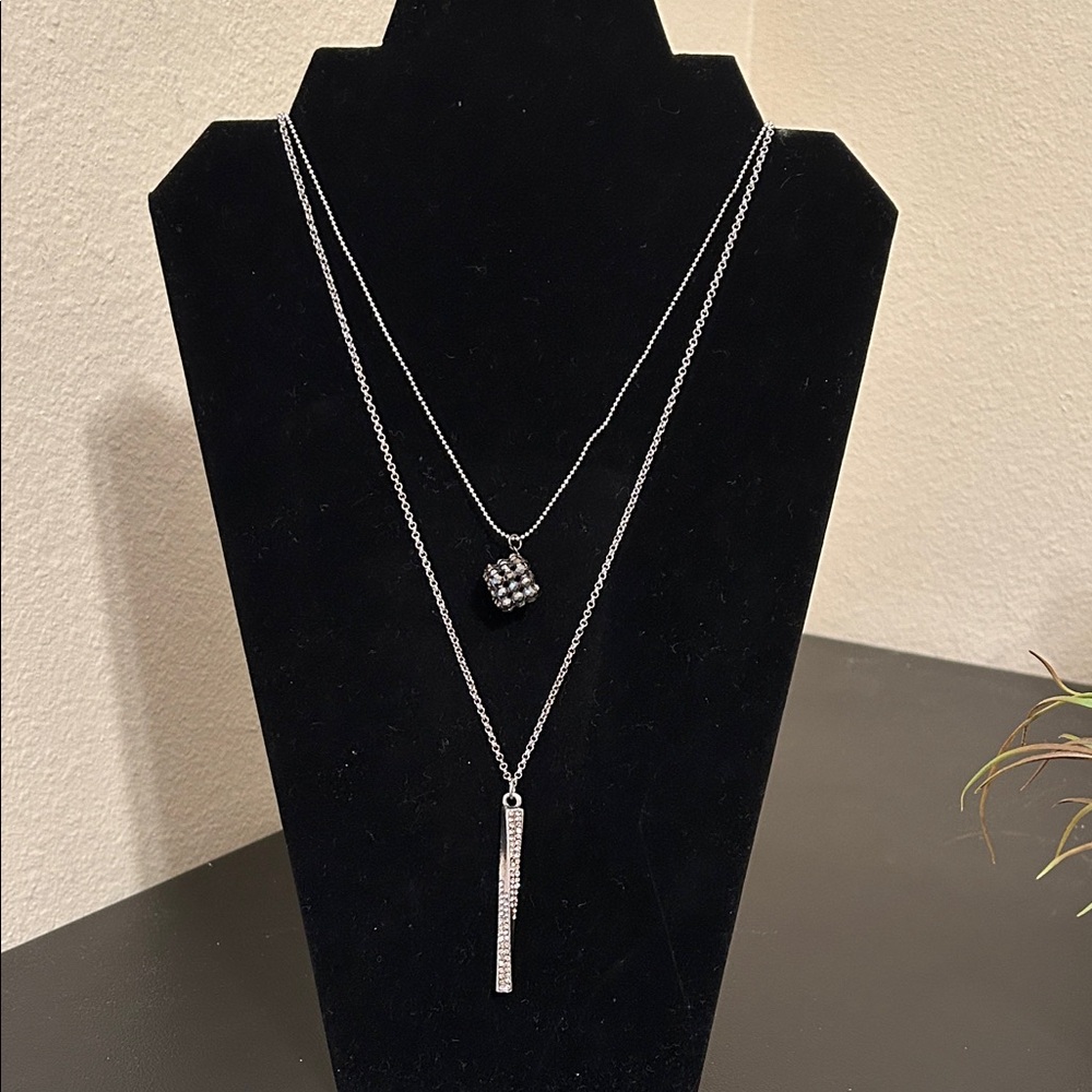 Silver Layered Necklace with Pendants